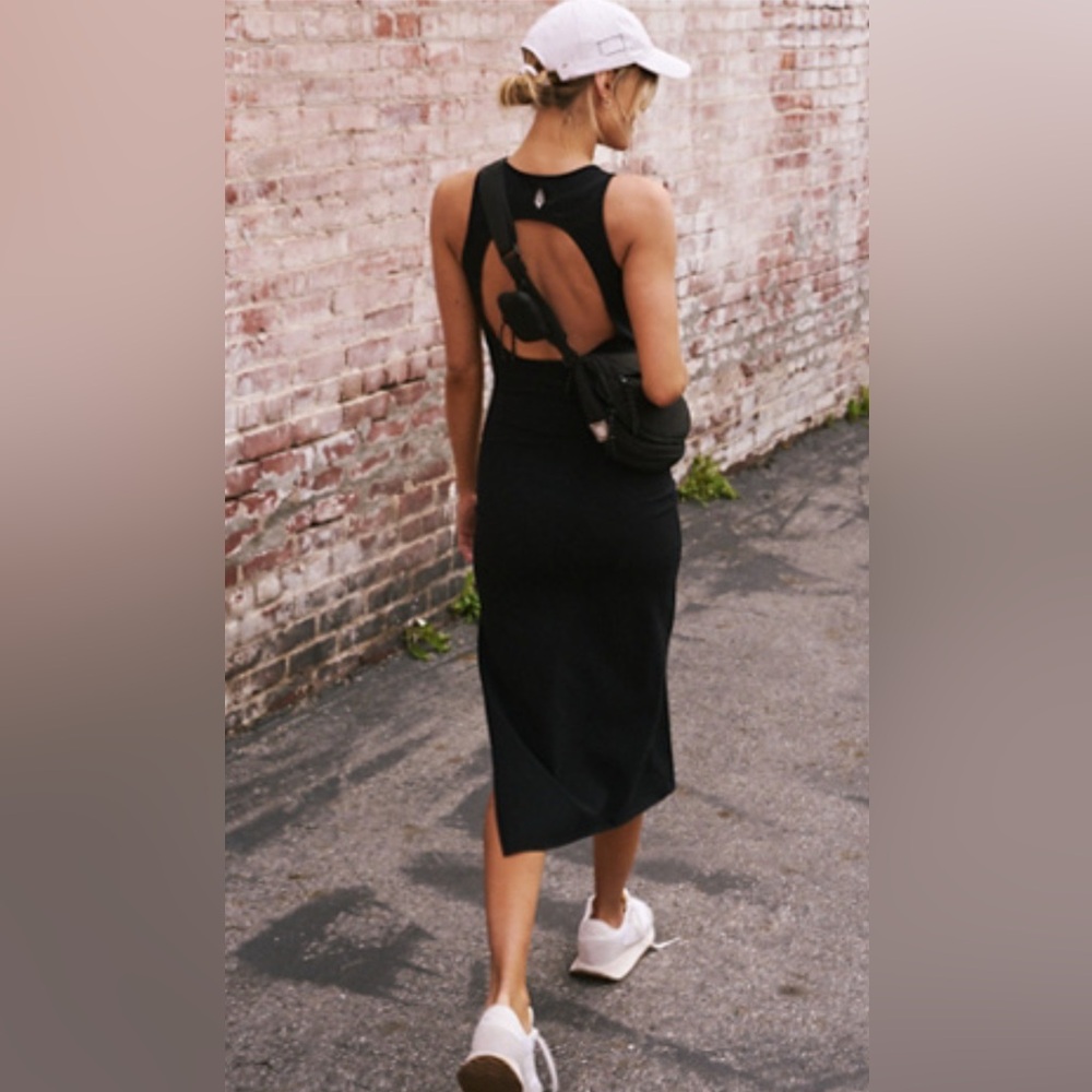 Free People So Simple Black Stretch Midi Dress – Size M